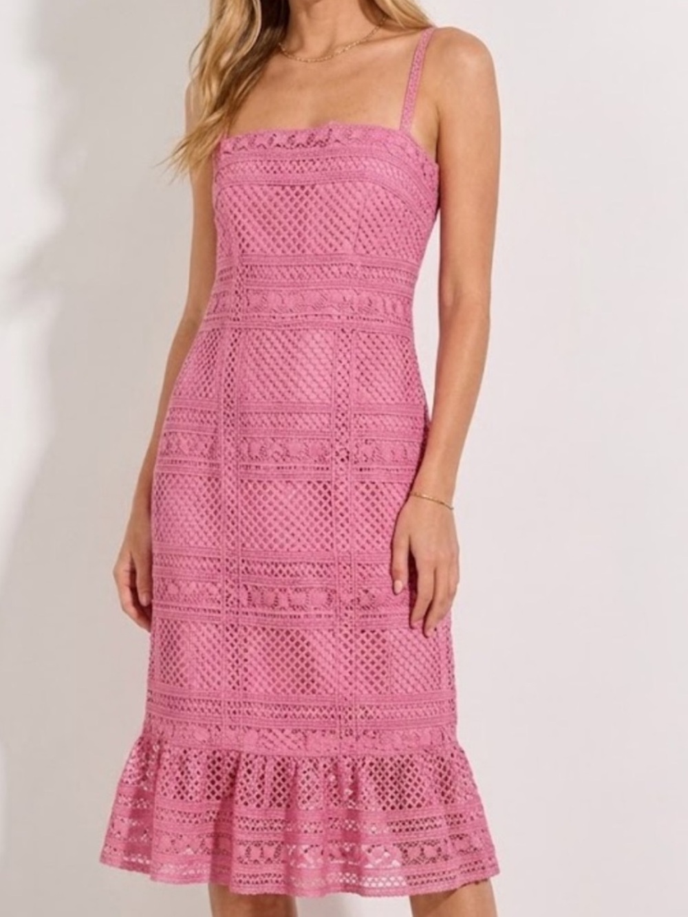 J Crew Pink Crochet Knit Ruffle Hem Sundress